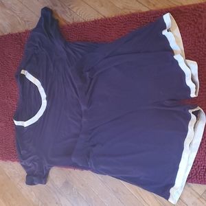 Ladies plus size pajama set silk around neck and legs elastic waist navy blue